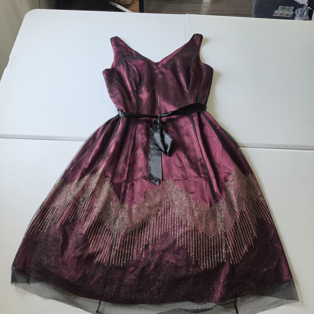 Adrianna Papell Dress Womens 14W Purple Fairy Grunge Whimsy Tulle Party Holiday